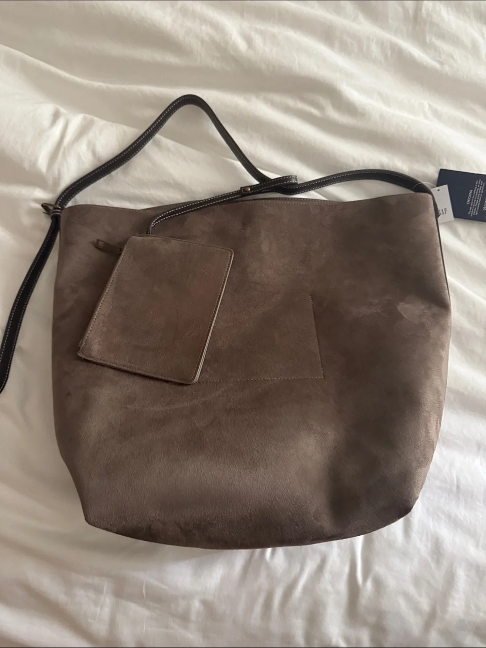 GAP Brown Faux Suede Tote with Black Strap